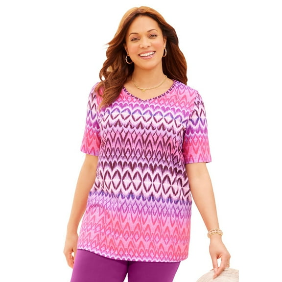 Catherines Women's Plus Size Petite Suprema Short Sleeve V-Neck Tee
