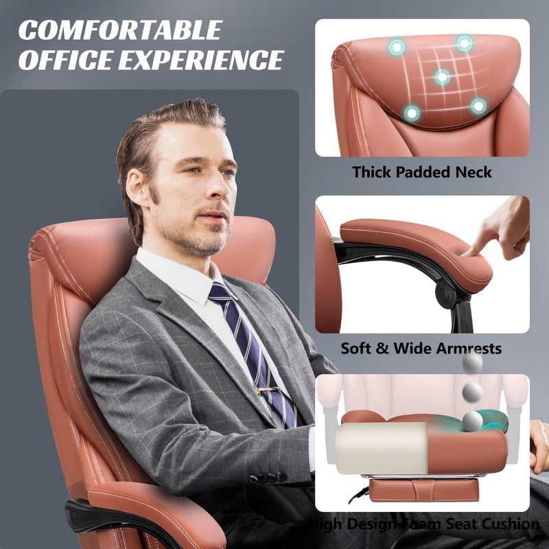 ATHOPE Leather Office Chair 400Lbs, Executive Office Chair with Footrest High Back Support, Big and Tall Ergonomic Desk Chair, Adjustment Computer Chair 360°Swivel Free, Brown