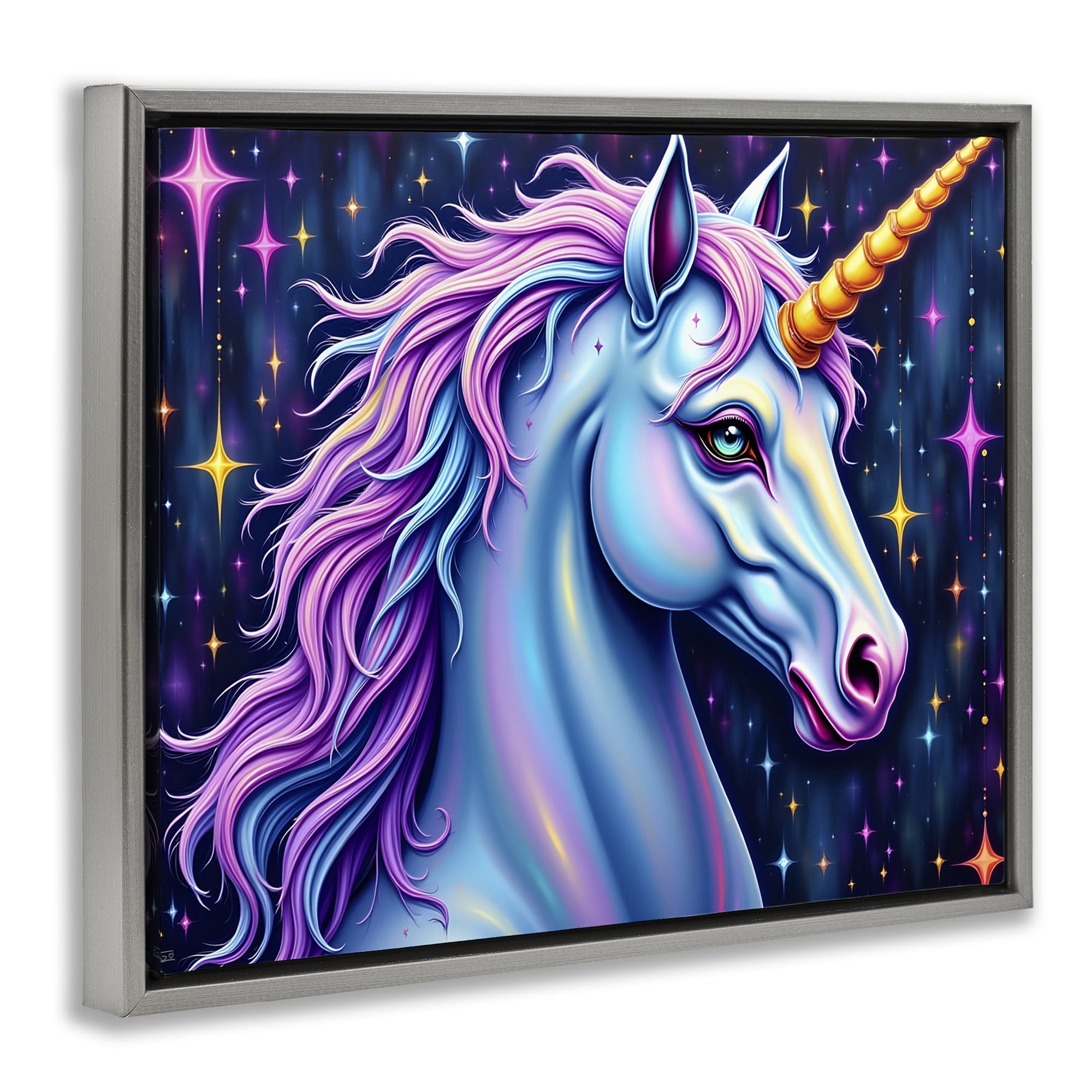 Stupell Industries Star Dancer Unicorn Gray Framed Floater Canvas Wall Art, design by Tabz Jones