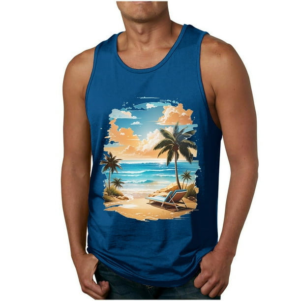 Tanques para Hombre para el Verano Solto Chaleco Impresión Deportivo Cuello Redondo, Casual