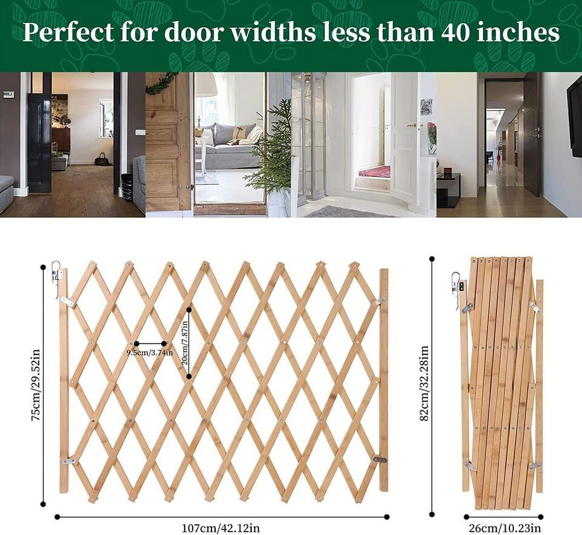 XZKING Expandable Accordion Baby Gate Wooden Accordian Expansion Gate for Doorway Stairs Retractable Gate Safety Protection for Small Medium Pet Dog, 10" to 42" W, 29.5" H