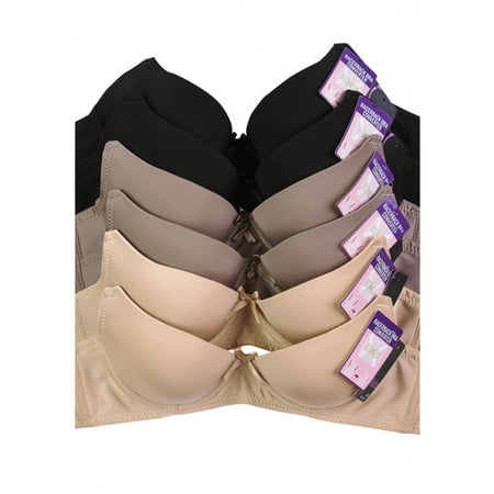 Sofra Intimate Sets | 6-Pack Full Coverage Solid Cotton Bra with Convertible Straps, Size