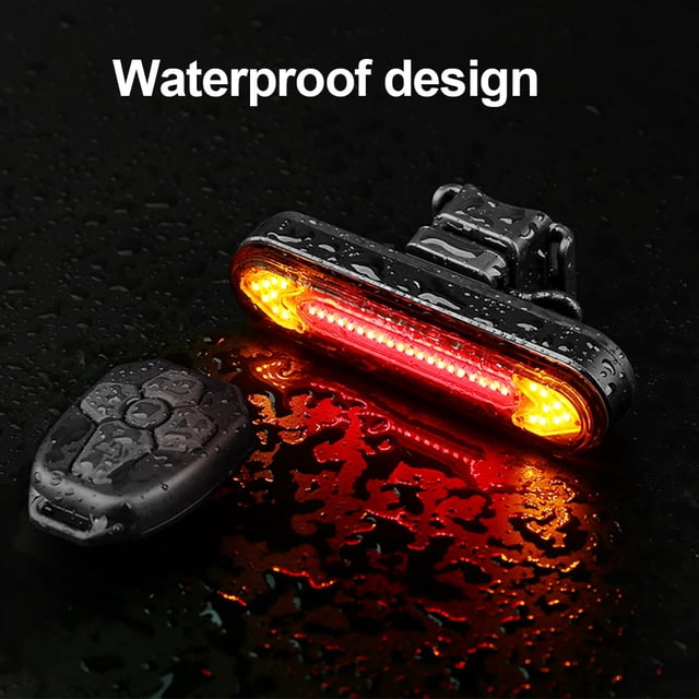 Turn Signal Light 100lm Remote Control Bicycle Taillight Waterproof Turn Signal IPX4 Waterproof Rechargeable Bike Warning Light, Black