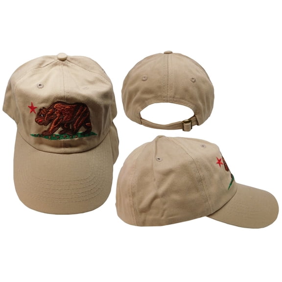 State of California Khaki Beige Premium Cotton Adjustable Embroidered Cap Hat