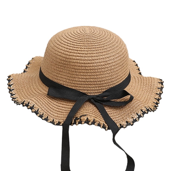 56-58cm hat circumference women's sunscreen summer big brimmed hat travel sunshade beach straw hat bow sun hat - Khaki