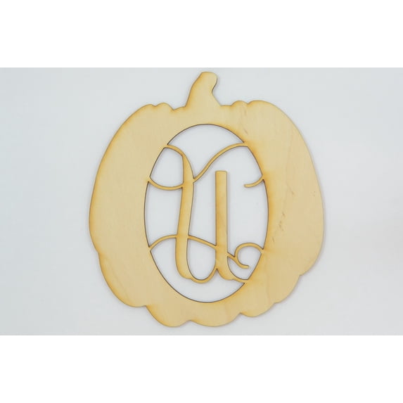 1 Pc, Large 16.75" X 17.25" X 1/8 Inch Thick Pumpkin Framed Monogram w/Vine Font Letter U Perfect For Diy Fall & Home Decor