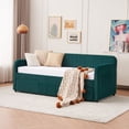 thumbnail image 2 of Twin Upholstered Daybed Frame with Trundle & Armrest, Twin Size Sofa Bed for Bedroom Living Room Guest Room, Wood Slat Support, Emerald, 2 of 9