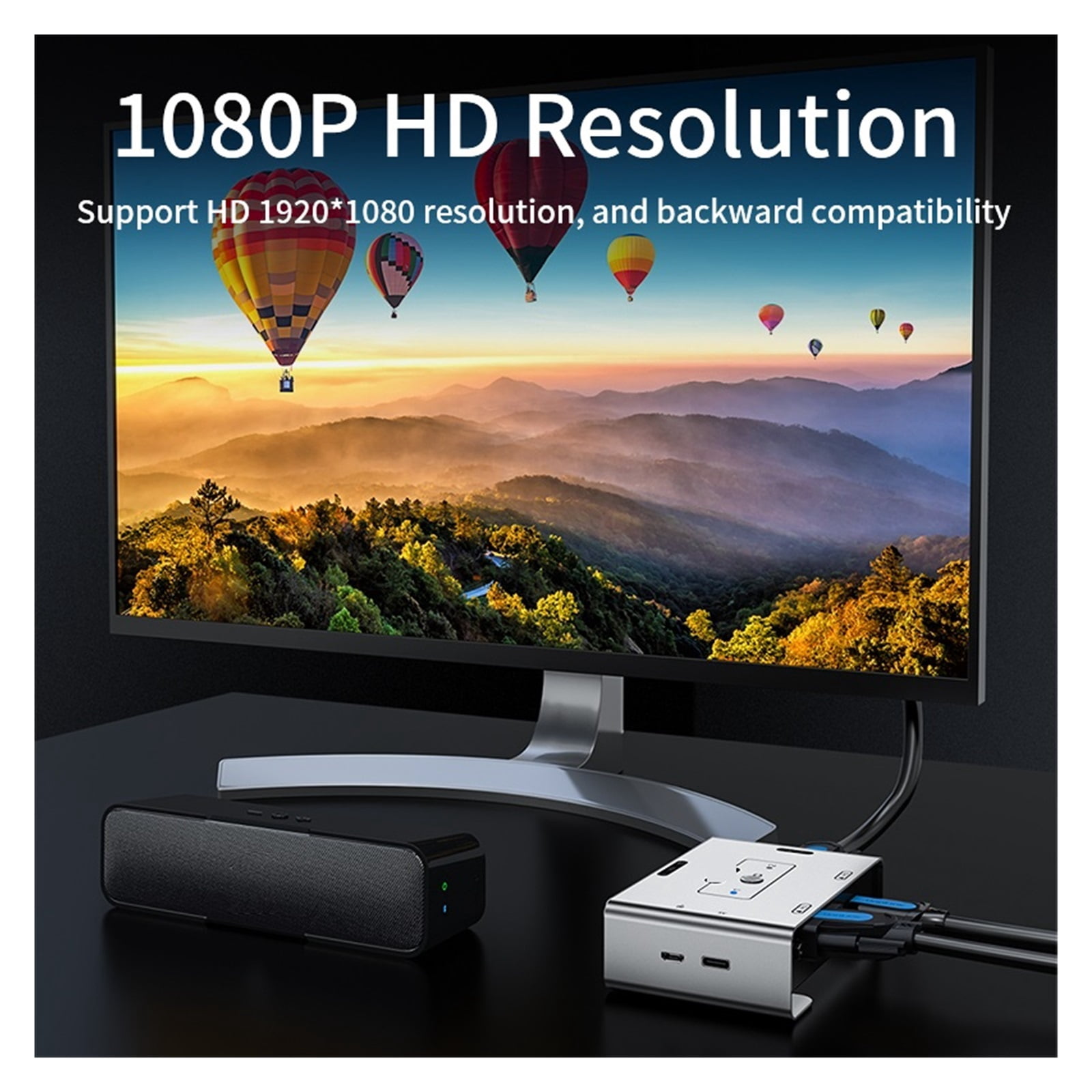 +VGA To VGA KVM Switch 2x1 1080P 60Hz Video Switcher For PC Laptop To TV Monitor Projector ,Easy to Use