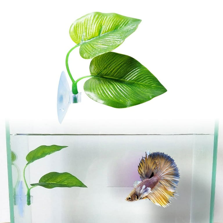 Cheers.US Fish Habitat Leaf with Suction Cup Betta Spawning Natural Shelter  Fish Resting,Practical,Comfortable and Safe,Mushroom Bed Aquarium  Decoration Fish Supplies 