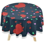 SKYSONIC Colorful Heart Round Tablecloth 60inch Indoor Wrinkle Free, Happy Valentine's Day Circular Lace Table Cover Washable for Kitchen Dining Decor