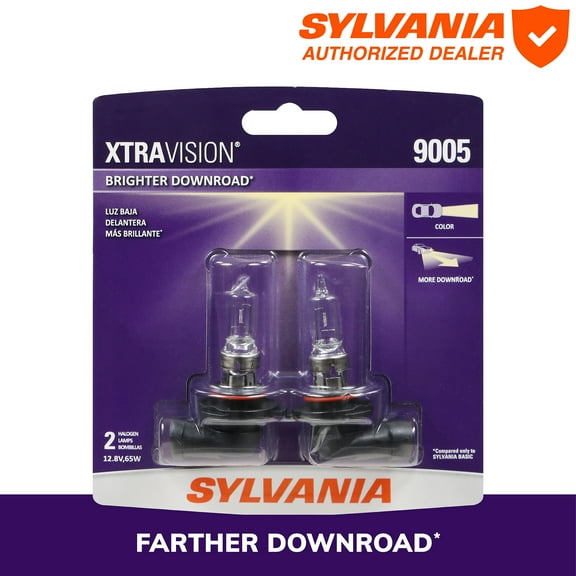 Sylvania 9005 XtraVision Halogen Headlight Bulb, 2 Pack, Compatible with Multiple Cars