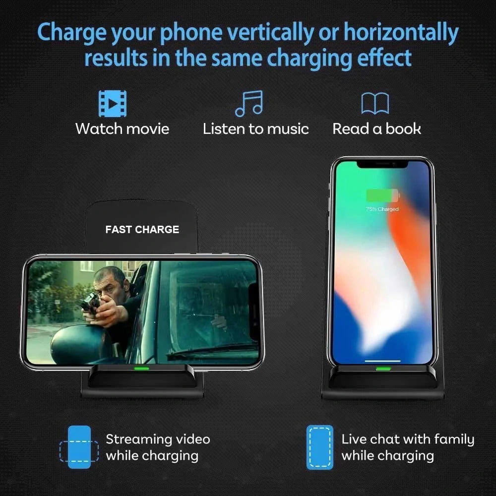 2‑Pack Wireless Fast Charger Stand Dock Cradle Universal Qi Charging Pad Compatible with iPhone Samsung Galaxy Android Phones Desk Mount USB‑C Power Delivery