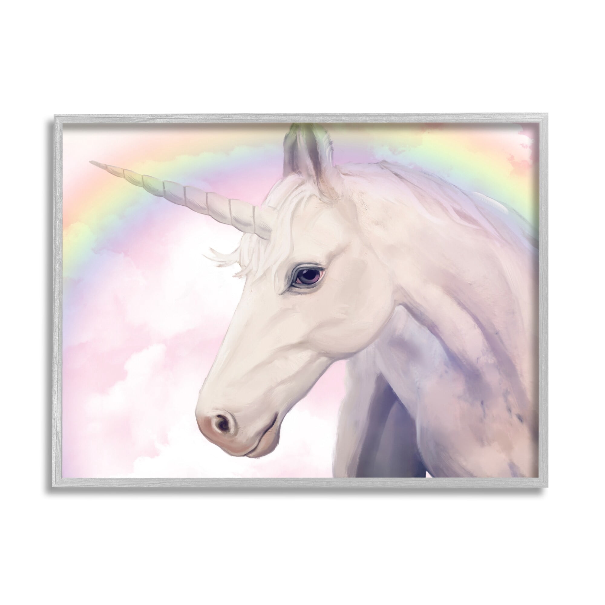 Stupell Industries Detailed Unicorn Horse Horn Shining Rainbow Clouds Graphic Art Gray Framed Art Print Wall Art, Design by Ziwei Li