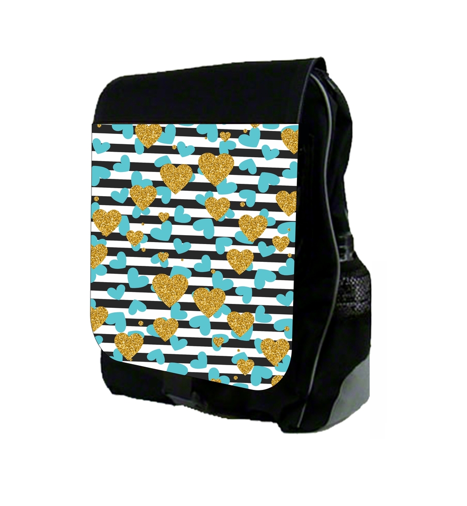 Glitter Print Hearts And Stripes Black School Backpack & Pencil Bag Set - image 1 of 4