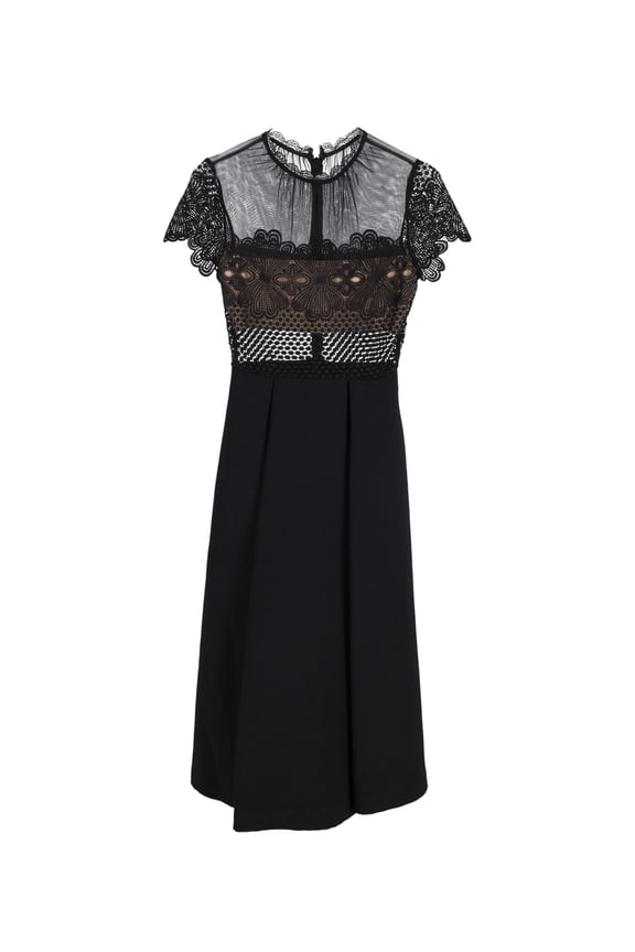 Pre-Owned Self-Portrait Felicia Embroidered Lace Midi Dress in Black Polyester