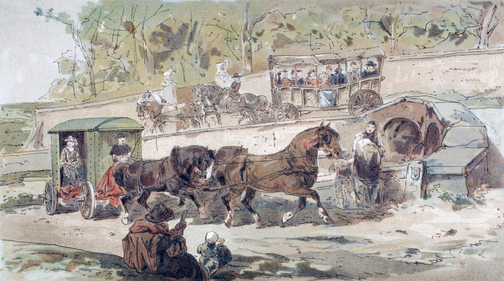 17Th Century Transport Scene A Public Carriage In The Background And A Private Carriage Foreground After A Watercolour By A Heins From Cortege Historique Des Moyens De Transport Published Brussels 188