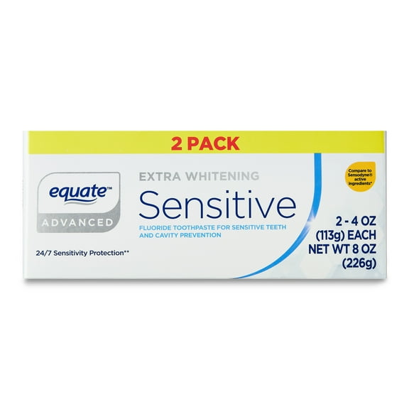 Equate Extra Whitening Sensitive Toothpaste, 4 oz, Compare to Sensodyne® Active Ingredients (2 Pack)