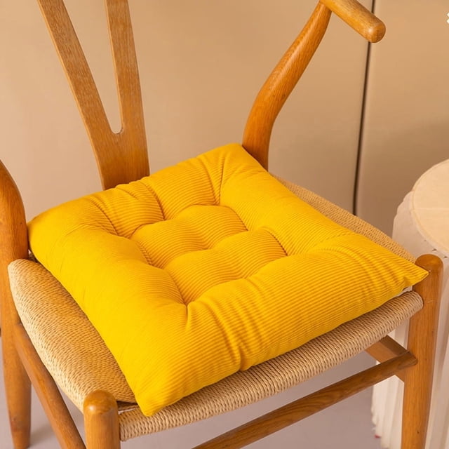 Xiao Hua Cojín de Asiento de Pana Amarillo -2 Piezas, Cojín de Asiento Cómodo de 15.75 X 15.75 Pulgadas con Lazo, Adecuado para Restaurante Cocina, Decoración Del Hogar Estilo Casa de Campo rural