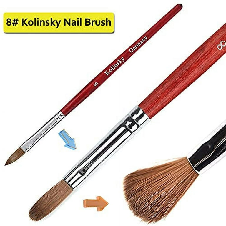 SB - Red Wood CRIMPED Acrylic Nail Brush with Pure Kolinsky Sable Hair
