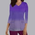 thumbnail image 2 of Xfvqtps Scrub Tops for Women Gradient Soft V-Neck 3/4 Sleeve Scrubs Comfortable Nursing Uniforms New Fashion Casual Printed T-shirt Nursing Clothes Top Working Uniforms with Pockets Purple, 2 of 5