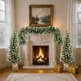 thumbnail image 6 of Artificial Christmas 3-Piece Set Wreath and Set of 2 Entrance Trees X-mas with LED Lights Easy Assembly, 6 of 7