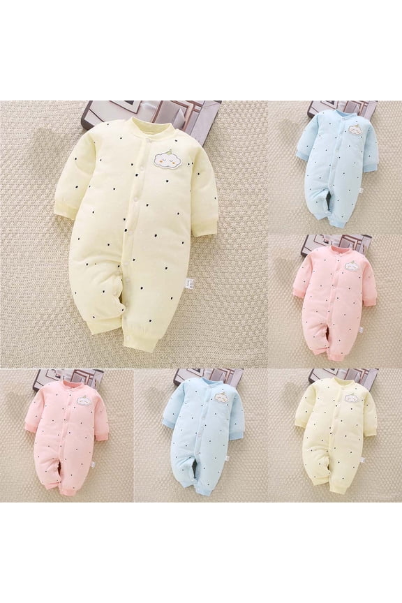 Infant Long Sleeve Quilted Thick Romper Seamless Stitching Warm Layer For Winter Newborn All Day Loungewear