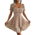 thumbnail image 2 of Floral Print V-Neck Short Sleeve Casual Dress for Women Lightweight Summer Mini Dress Polyester Comfortable Daily Wear Party Wedding Holiday, 2 of 9
