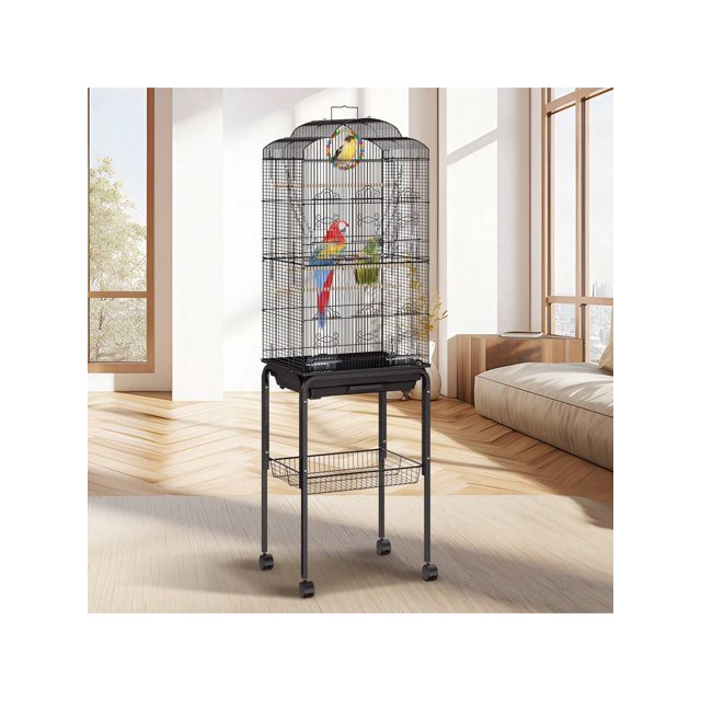 VEVOR 60in Flight Bird Cage, Metal Large Parakeet Cages For Cockatiels Parrot Budgies Lovebirds Canaries, Pet Big Bird Cage With Rolling Stand And Han