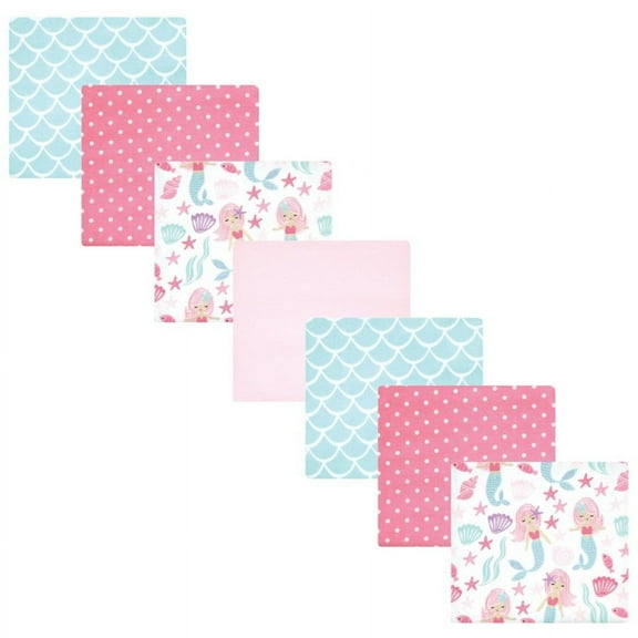Hudson Baby Infant Girl Cotton Flannel Receiving Blankets Bundle, Mermaid, One Size
