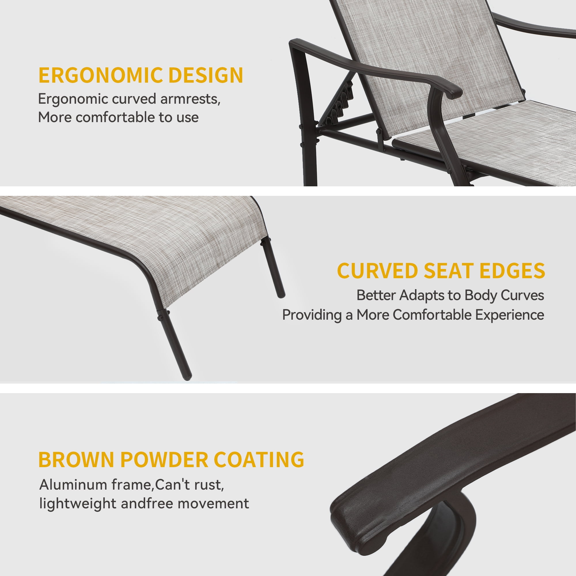 Uforic 2 Pcs Outdoor Chaise Lounge Chair, Aluminum Patio Lounge Chair with 5 Adjustable Positions