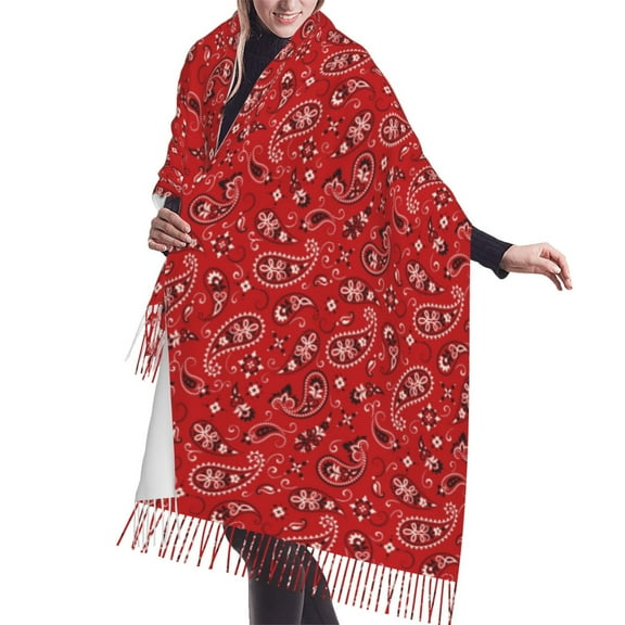Shawl Wraps for Women - Red Paisley Floral Oversized Fall Winter Fashion Blanket Scarf for Women