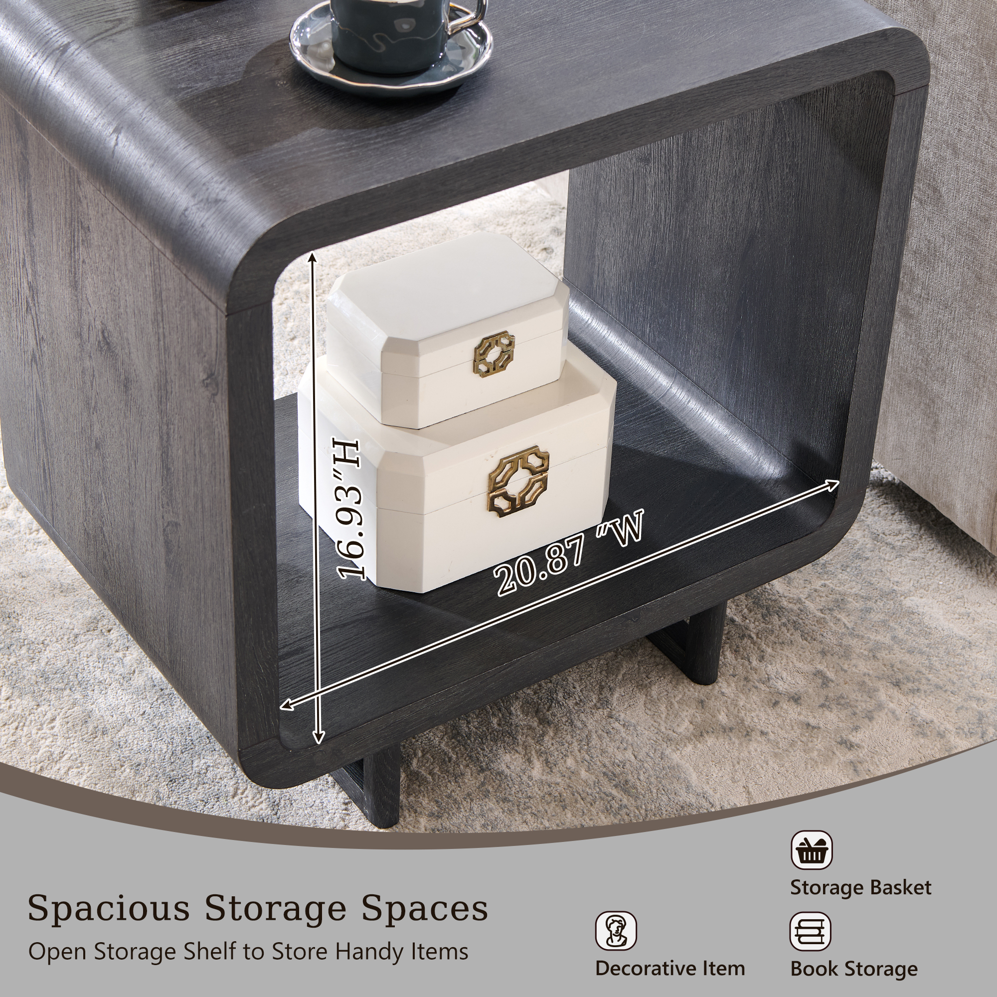 SinCiDo End Table with Charging Station, 23.6" Modern Bedside Table with Open Storage Shelf, Nightstand for Bedroom Living Room