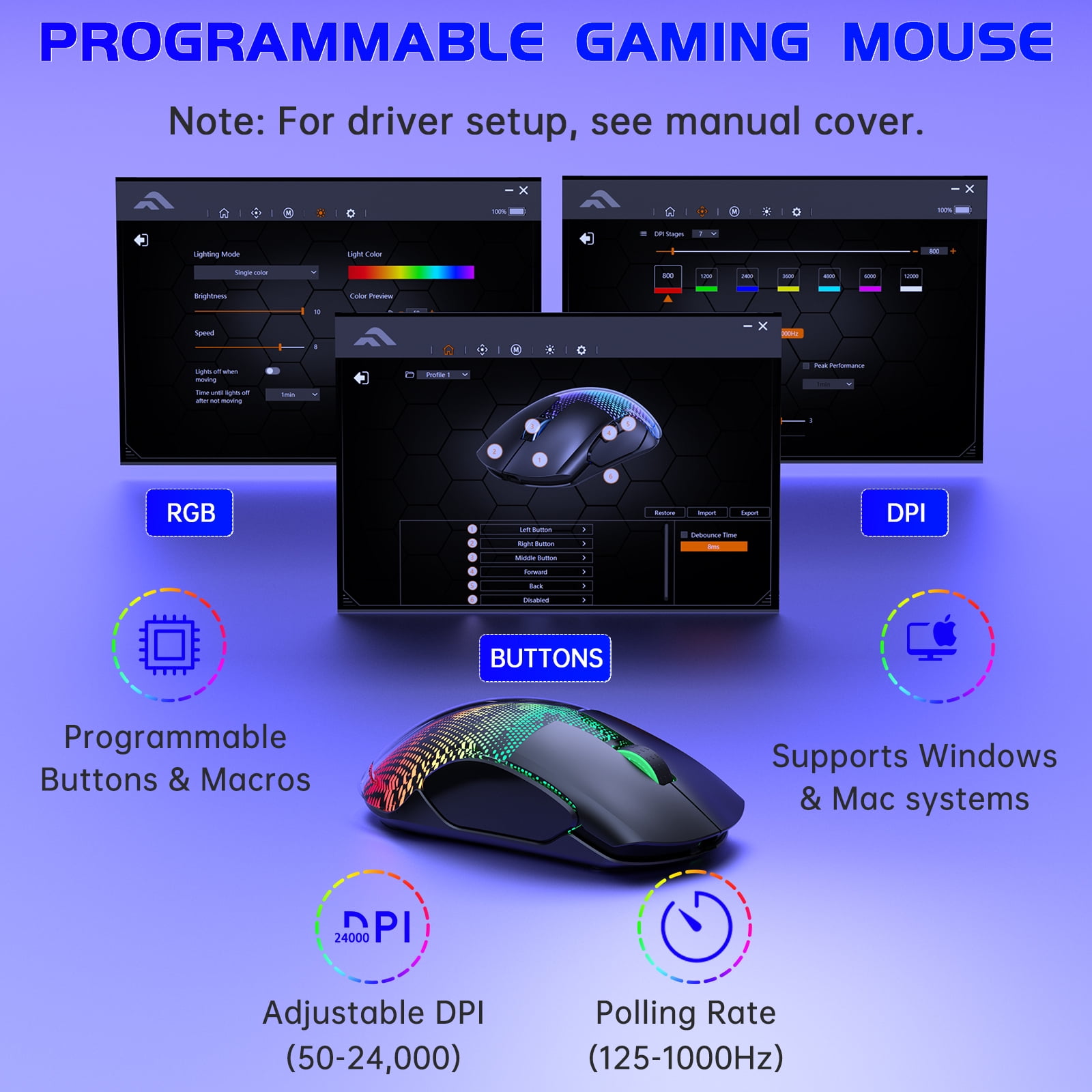 (2 pack) Ecomoment Wireless Gaming Mouse,24000DPI,6 Programmable Buttons,75H Battery Life,RGB,3 Mode(2.4G/BT5.3/Wired),Rechargeable Gaming Mice for PC, PS5, Mac, Laptop, Tablet