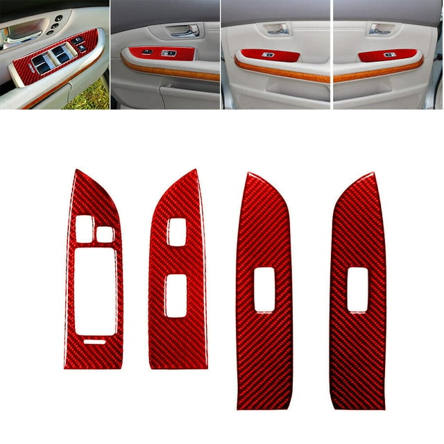 Real Bright Soft Car Interior Carbon Fiber Sticker Decoration4Pcs Red Carbon Fiber Interior Door Control Cover For Lexus RX330 RX350Auto Car Protection Interior Accessories