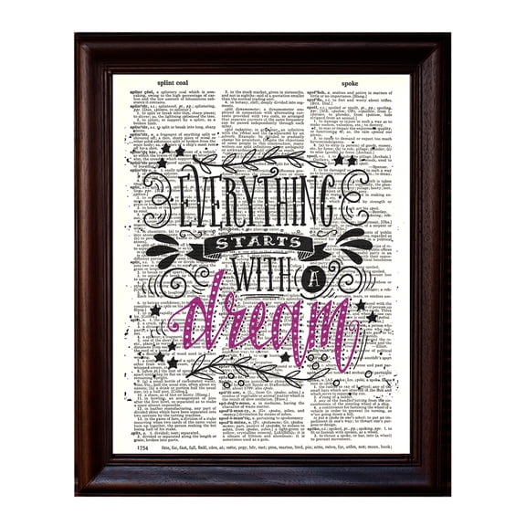 Typography - Start with a Dream - Dictionary Art Print Printed On Authentic Vintage Dictionary Book Page - 8 x 10.5