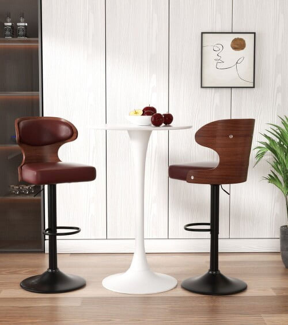 Hawsaiy Bar Stools Set of 2, Adjustable Height 24.5"-33.5", Bentwood Swivel Barstools with Back & Footrest, PU Leather Upholstered Bar Chairs for Kitchen Island, Dining Room, Home Bar