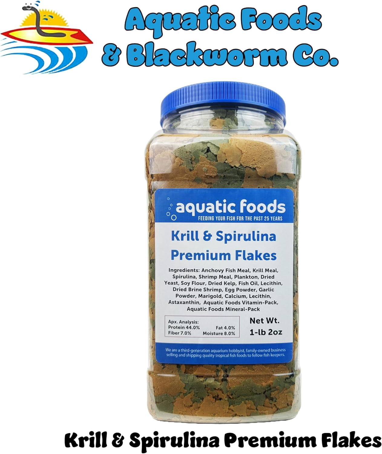 Krill & Spirulina Flakes for Cichlids, Discus, Angels, Tetras, Guppies, Koi, Goldfish, All Tropical Fish also Pellet and Wafer Mix Included - 1-lb 2oz