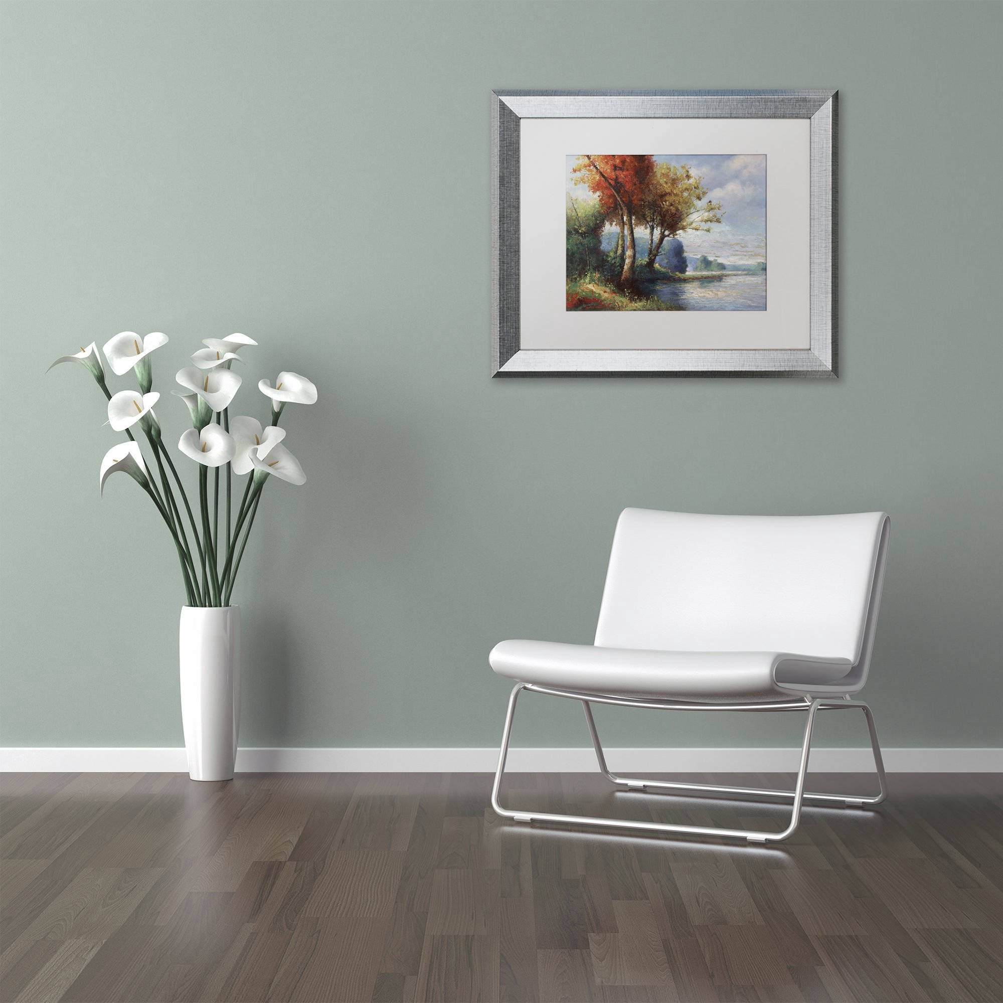 Trademark Fine Art "Corot Tribute" Canvas Art by Daniel Moises, White Matte, Silver Frame