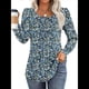 thumbnail image 1 of Blusas Plisadas de Larga Abullonada para Mujer, Cuello Redondo, Elegantes, Informales, Holgadas, para Invierno y . Flores Azules L, 1 of 5