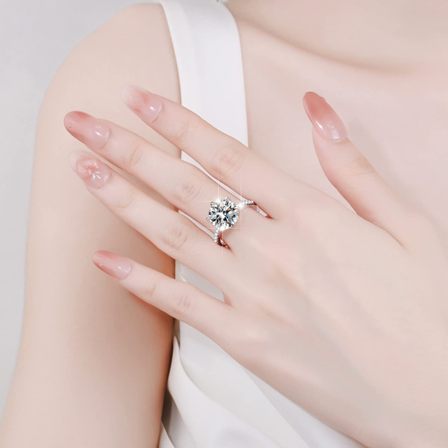 WAHZAUS 2 to 5 Carat D Color VVS1 Moissanite Engagement Rings for Women, S925 Sterling Silver Diamond Rings for Wedding Valentine's Day Birthday Gift with Certificate