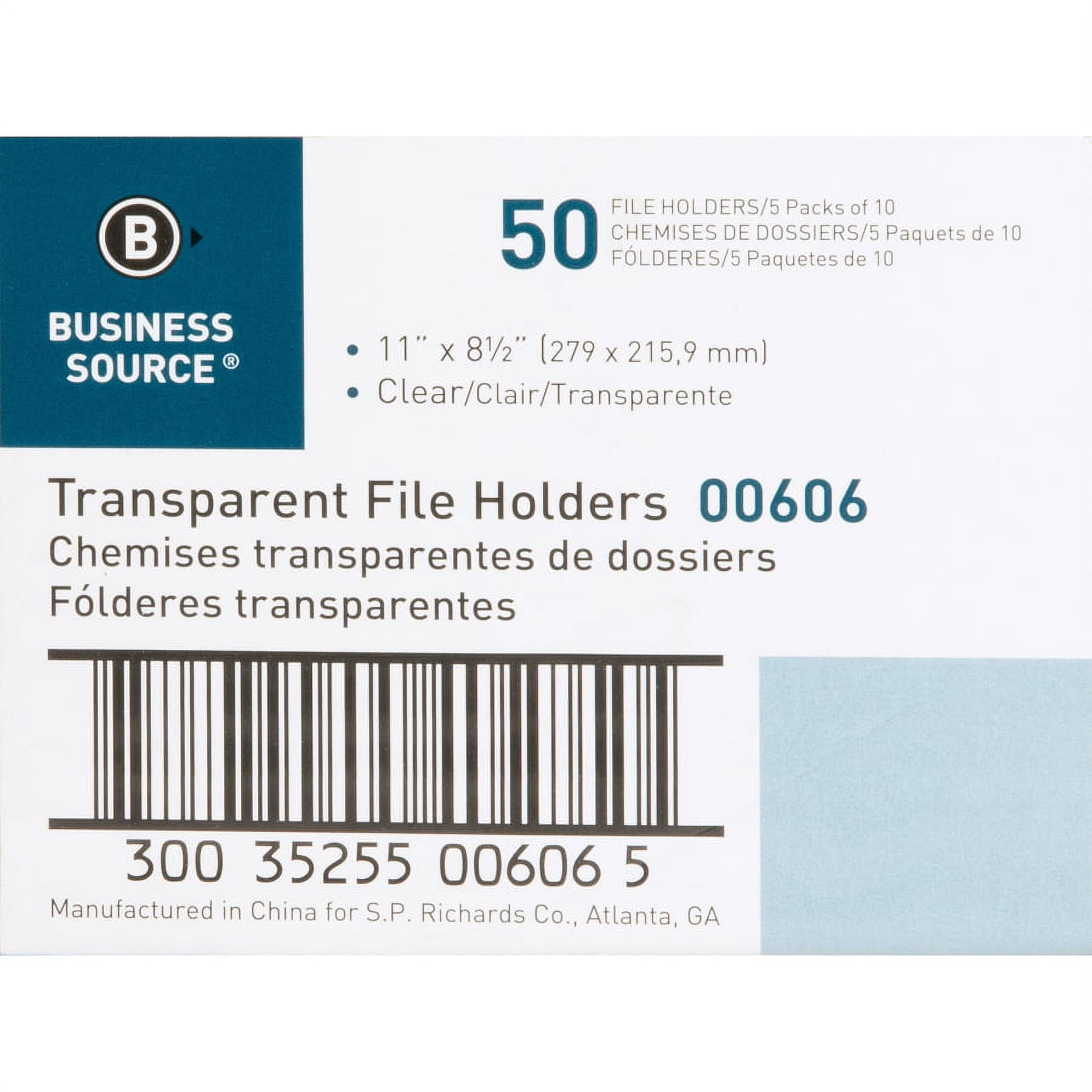 Business Source Letter File Sleeve - 8 1/2" X 11" - 20 Sheet Capacity - Polypropylene - Clear - 50 / Box