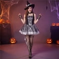 thumbnail image 6 of Witch Roleplay, Witch Cos, Witch Cosplay, Witch Costume, Witch Outfit, Women Halloween Witch Cosplay Costume High-Low Hem Ruffle Dress + Hat + Wristbands Dress Up Outfits, Silver M, 6 of 7