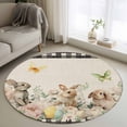 thumbnail image 2 of Round Area Rug 3ft, Vintage Easter Bunnies Flowers Non-Slip Non-Shedding Floor Mat, Retro Butterfly Plaid Washable Sturdy Carpet for Living Room Bedroom Home Decor, 2 of 9