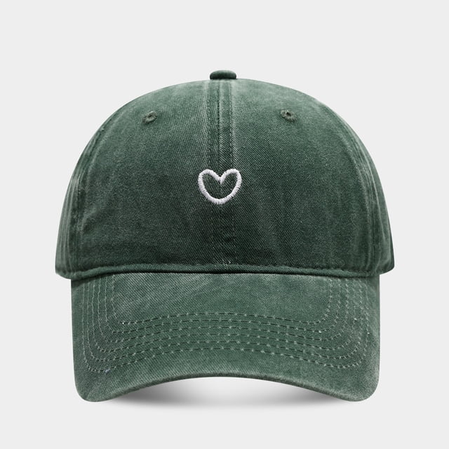 RANJIE Women Solid Color Heart Embroidered Soft Top Outdoor Washed Baseball Cap