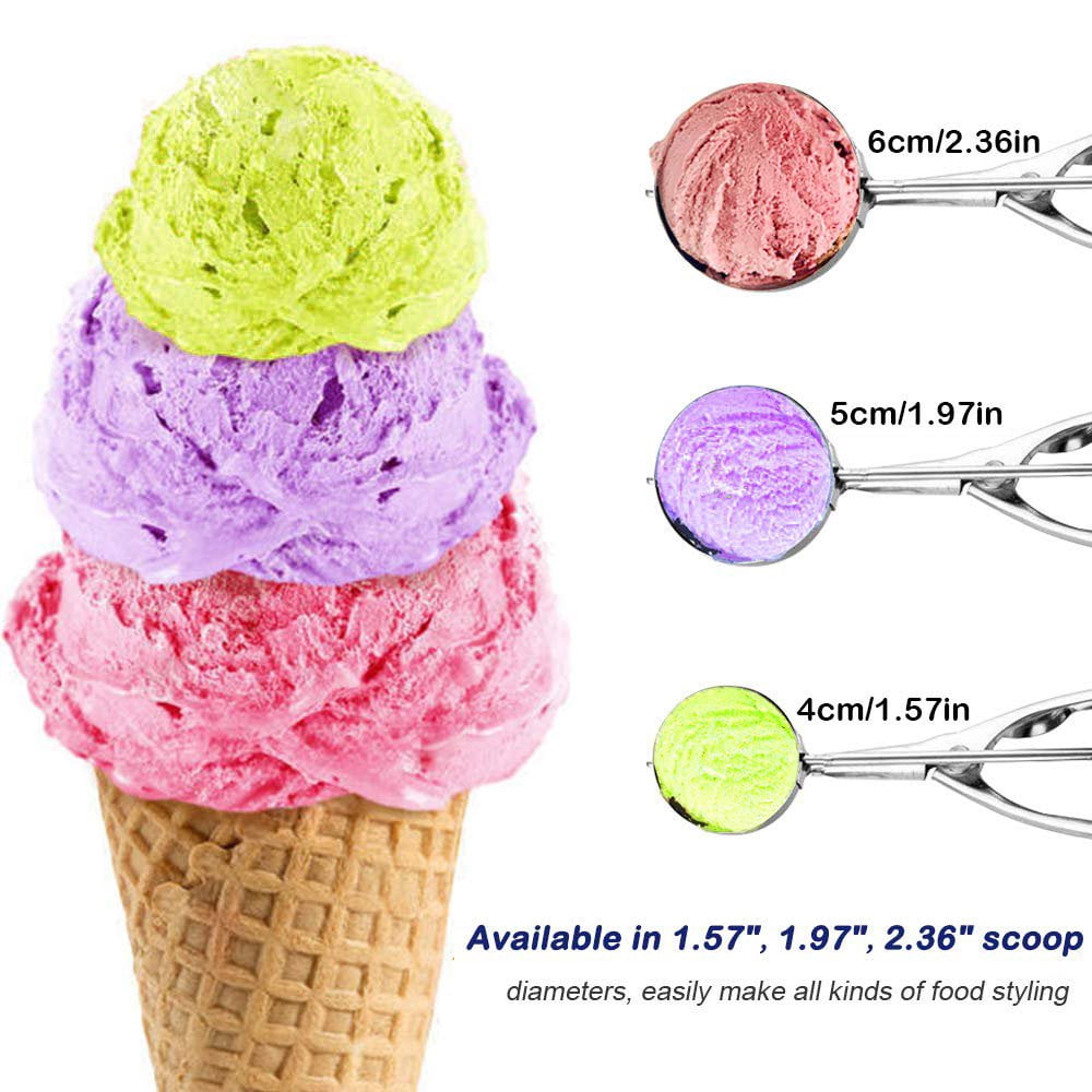 INTSUPERMAI Set of 3 Ice Cream Scoop Cookie Scoop Stainless Steel with Trigger