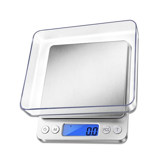 Digital Kitchen Scale, 1000g x 0.01g Gram Scale, Small Pocket Scale with 2 Trays, LCD Display for Cooking Baking, Jewelry, Seasoning