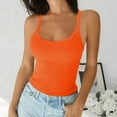 thumbnail image 2 of Women's Solid Color Sleeveless Slim U-Neck Blouse Tank Top, Fitted Bodycon Tunic, Breathable Summer Casual Fashion | CSEONE,Orange L, 2 of 8