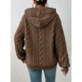 thumbnail image 5 of - Flannel Hooded Loose Pullover Sweater Winter Long Sleeve Warm Top Khaki XL, 5 of 6