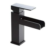 Homary Contemporary Matte Black Waterfall Bathroom Vanity Sink Faucet Lead Free Solid Brass Single Handle One Hole Deck-Mount Lavatory Sink Faucet Pop Up Drain Included