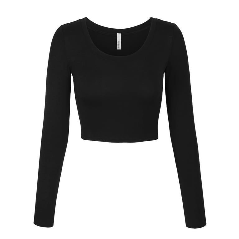 aborre Virus butik KOGMO Womens Long Sleeve Crop Top Solid Round Neck T Shirt - Walmart.com